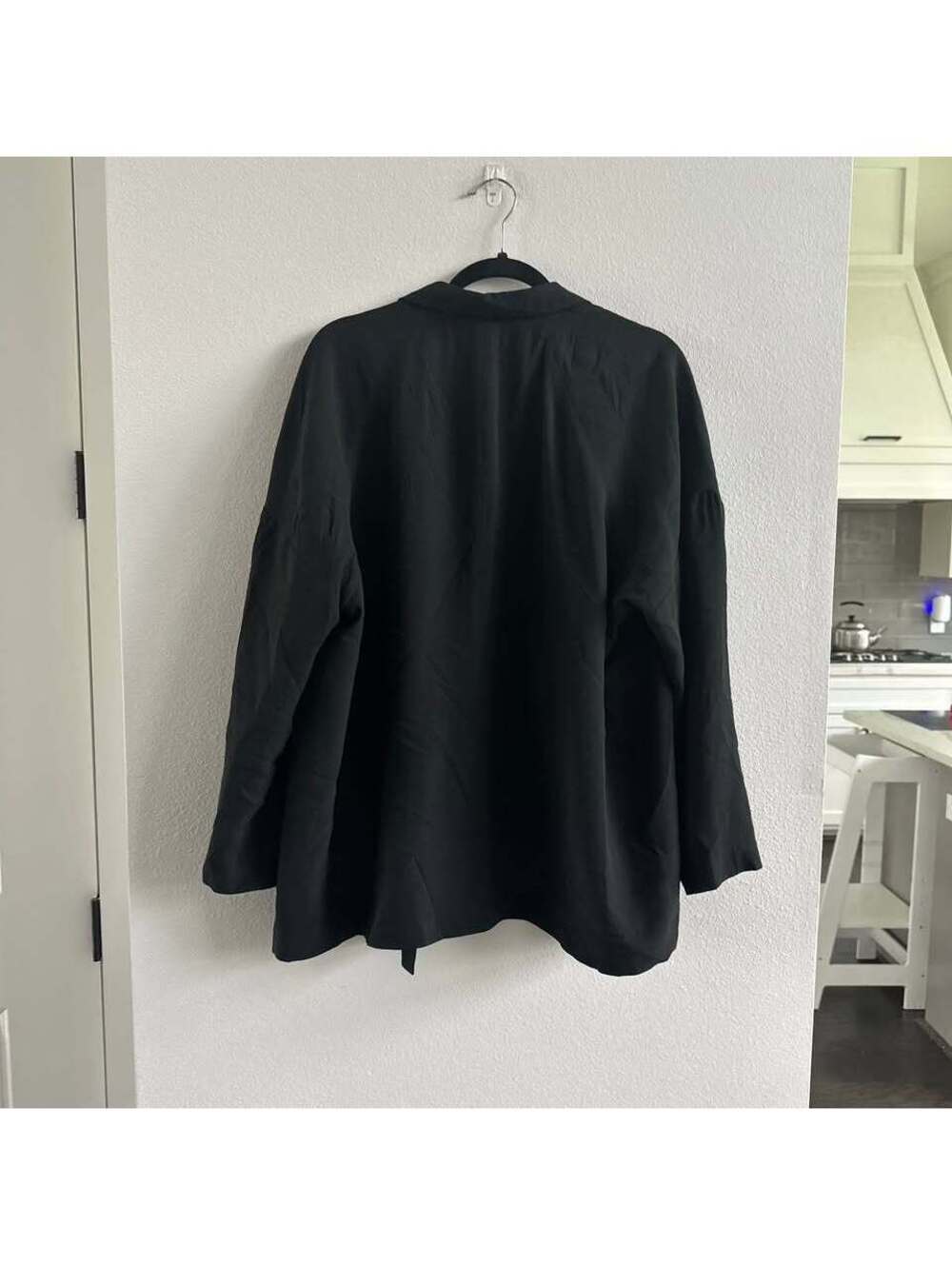 Eileen Fisher Solid Black Jacket Blazer Free Face Open 100% Silk Large - Picture 6 of 7